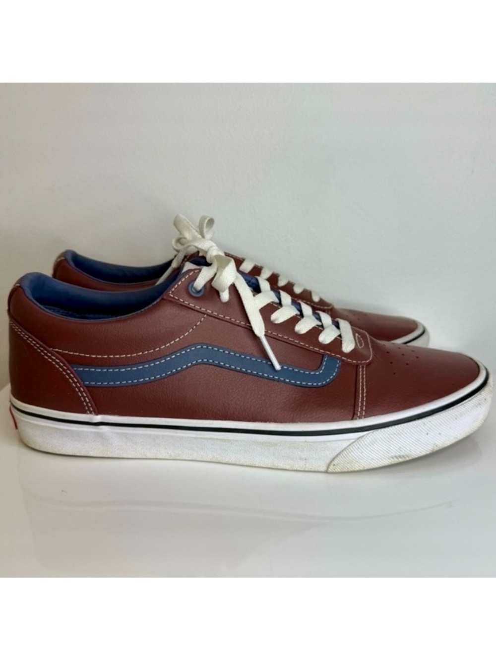 Vans Ward Port Blue Leather Sneaker Skater Lace Up Men’s Size 12